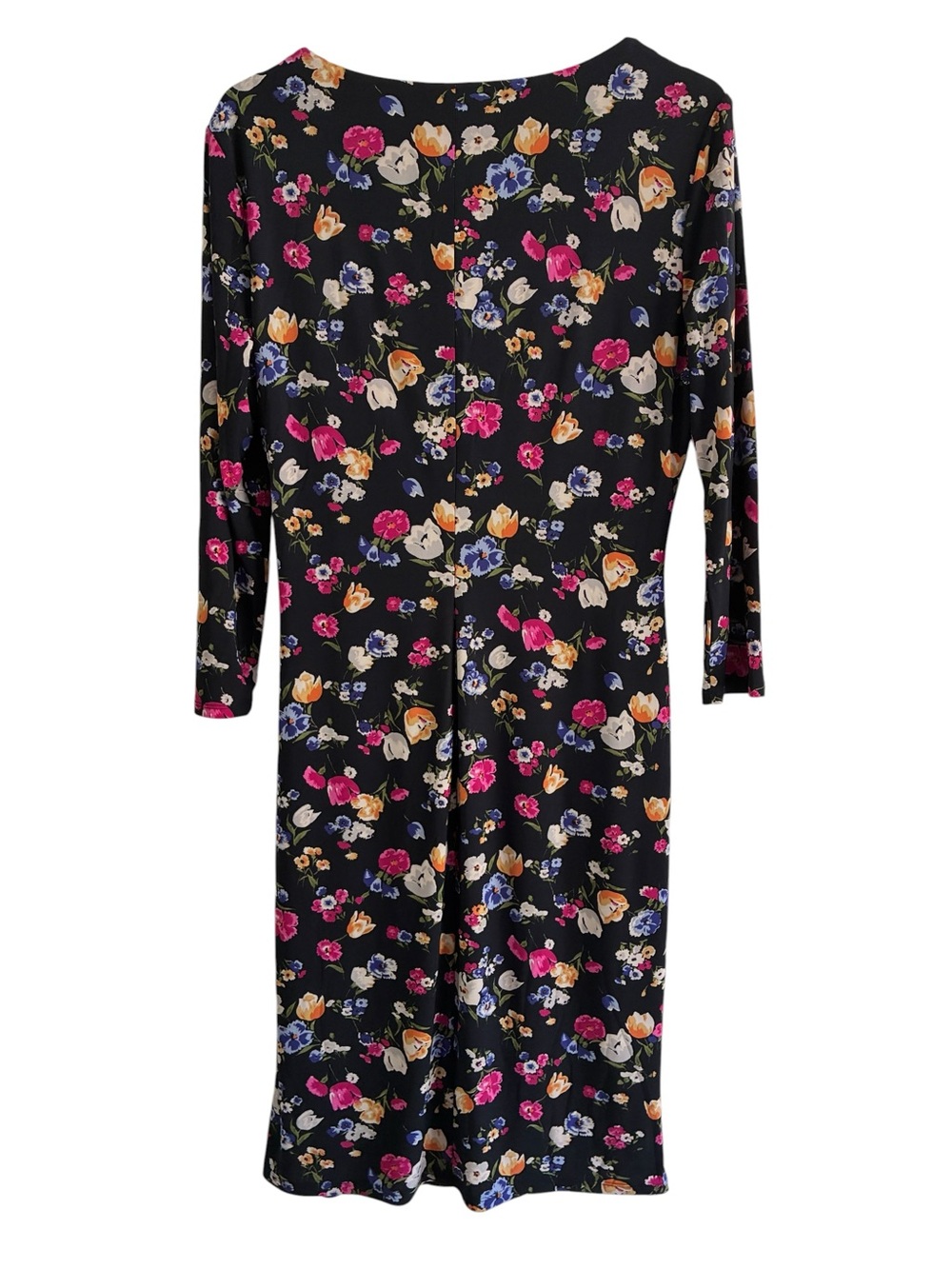 Lauren Ralph Lauren Black Floral Faux Wrap Dress Midi Dress Size 12 - Picture 3 of 9